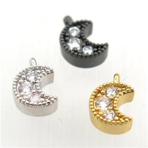 copper pendant pave zircon, moon, mixed color, approx 6-10mm [FN11353]