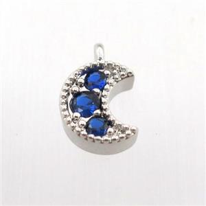 copper pendant pave zircon, moon, platinum plated, approx 6-10mm [FN11354]