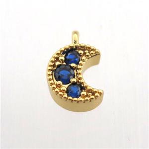 copper pendant pave zircon, moon, gold plated, approx 6-10mm [FN11355]