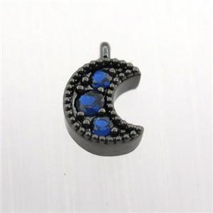 copper pendant pave zircon, moon, black plated, approx 6-10mm [FN11357]