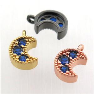 copper pendant pave blue zircon, moon, mixed plated, approx 6-10mm [FN11358]
