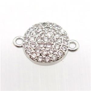 copper connector pave zircon, circle, platinum plated, approx 9mm dia [FN11359]