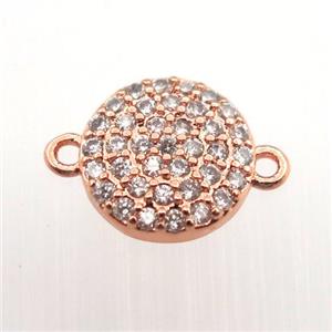 copper connector pave zircon, circle, rose gold, approx 9mm dia [FN11361]