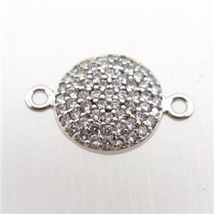copper connector pave zircon, circle, platinum plated, approx 10mm dia [FN11364]