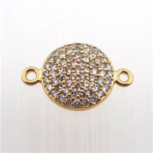 copper connector pave zircon, circle, gold plated, approx 10mm dia [FN11365]