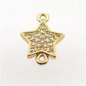 copper connector pave zircon, star, gold plated, approx 10mm dia [FN11367]