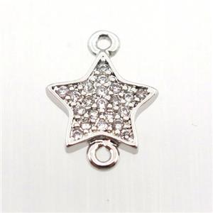 copper connector pave zircon, star, platinum plated, approx 10mm dia [FN11368]