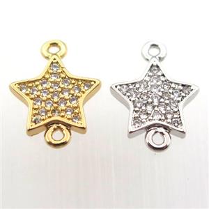 copper connector pave zircon, star, mix color, approx 10mm dia [FN11369]