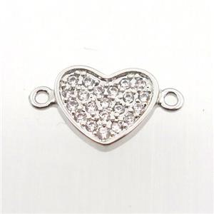 copper connector pave zircon, heart, platinum plated, approx 10mm dia [FN11370]