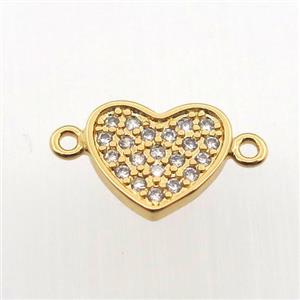 copper connector pave zircon, heart, gold plated, approx 10mm dia [FN11371]