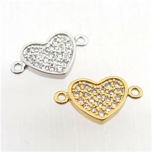 copper connector pave zircon, heart, mixed color, approx 10mm dia [FN11372]
