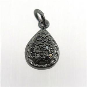 copper pendant pave zircon, teardrop, black plated, approx 8-12mm [FN11375]