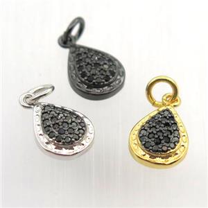 copper pendant pave zircon, teardrop, mixed color, approx 8-12mm [FN11376]