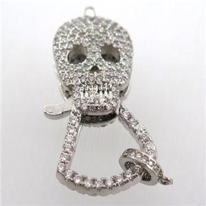 copper skull clasp pave zircon, platinum plated, approx 17-35mm [FN11390]