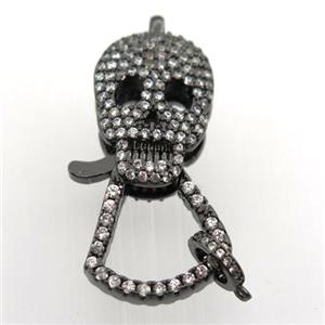copper skull clasp pave zircon, black plated, approx 17-35mm [FN11392]