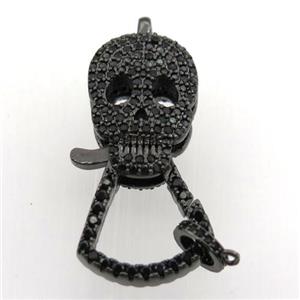 copper skull clasp pave zircon, black plated, approx 17-35mm [FN11393]