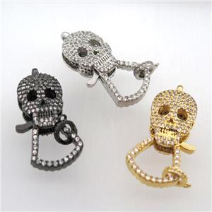 copper skull clasp pave zircon, mixed color, approx 17-35mm [FN11394]