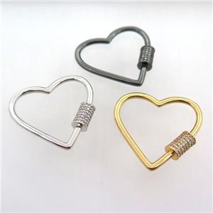 copper carabiner lock pave zircon, heart, mix color, approx 30mm dia [FN11398]