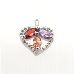 copper heart pendant pave zircon, platinum plated, approx 8mm [FN11399]