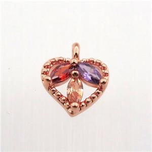 copper heart pendant pave zircon, rose gold, approx 8mm [FN11401]