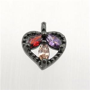 copper heart pendant pave zircon, black plated, approx 8mm [FN11402]