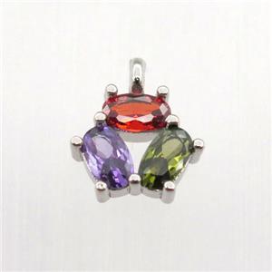 copper pendant pave zircon, flower, platinum plated, approx 9mm [FN11404]