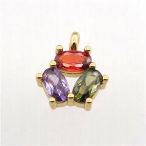 copper pendant pave zircon, flower, gold plated, approx 9mm [FN11405]