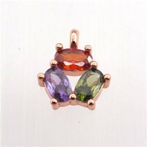 copper pendant pave zircon, flower, rose gold, approx 9mm [FN11406]