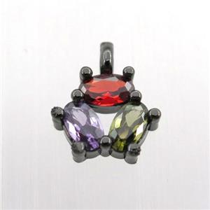 copper pendant pave zircon, flower, black plated, approx 9mm [FN11407]