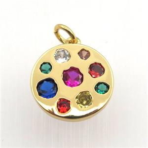 copper circle pendant pave zircon, gold plated, approx 15mm dia [FN11410]