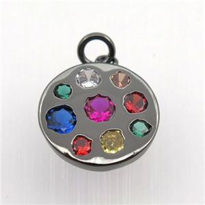 copper circle pendant pave zircon, black plated, approx 15mm dia [FN11411]