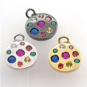 copper circle pendant pave zircon, mix color, approx 15mm dia [FN11412]
