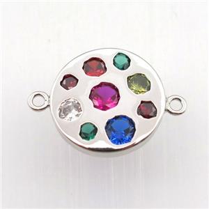 copper circle connector pave zircon, platinum plated, approx 15mm dia [FN11413]