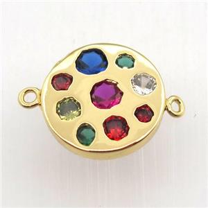 copper circle connector pave zircon, gold plated, approx 15mm dia [FN11414]