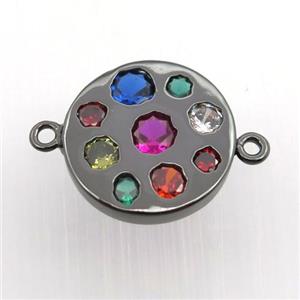 copper circle connector pave zircon, black plated, approx 15mm dia [FN11415]