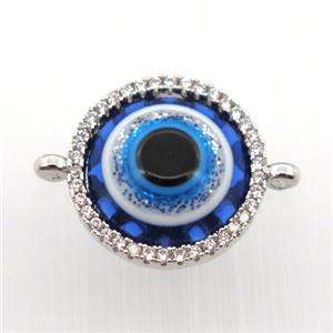 copper circle connector pave zircon with evil eye, platinum plated, approx 15mm dia [FN11425]