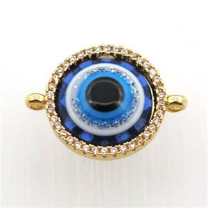 copper circle connector pave zircon with evil eye, gold plated, approx 15mm dia [FN11426]