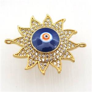 copper sun connector pave zircon with evil eye, gold plated, approx 22mm dia [FN11441]