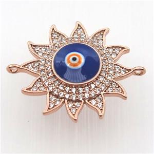copper sun connector pave zircon with evil eye, rose gold, approx 22mm dia [FN11442]