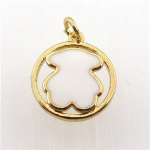 copper circle pendant with white enameling bear, gold plated, approx 15mm dia [FN11461]