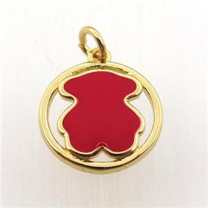 copper circle pendant red blue enameling bear, gold plated, approx 15mm dia [FN11471]