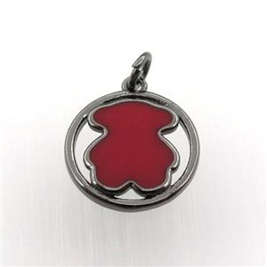 copper circle pendant red blue enameling bear, black plated, approx 15mm dia [FN11473]