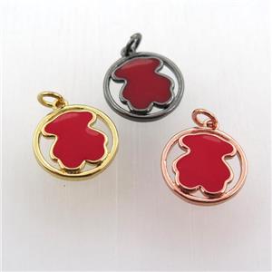 copper circle pendant red blue enameling bear, mix color, approx 15mm dia [FN11474]