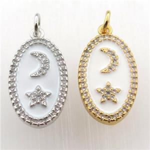 copper oval pendant pave zircon with moon star, mix color, approx 12-20mm [FN11477]