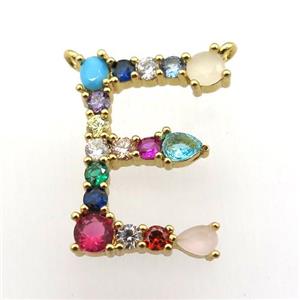 copper E-letter pendant paved zircon with 2loops, gold plated, approx 15-23mm [FN11486]