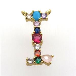 copper I-letter pendant paved zircon, gold plated, approx 15-23mm [FN11490]