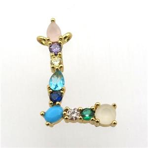 copper L-letter pendant paved zircon, gold plated, approx 15-23mm [FN11493]