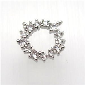 copper circle pendant paved zircon with 2loops, platinum plated, approx 15mm dia [FN11507]
