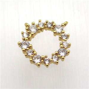 copper circle pendant paved zircon, gold plated, approx 15mm dia [FN11508]