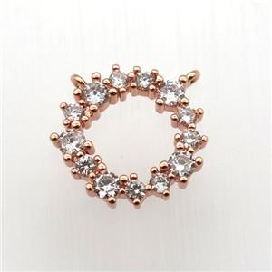 copper circle pendant paved zircon, rose gold, approx 15mm dia [FN11509]